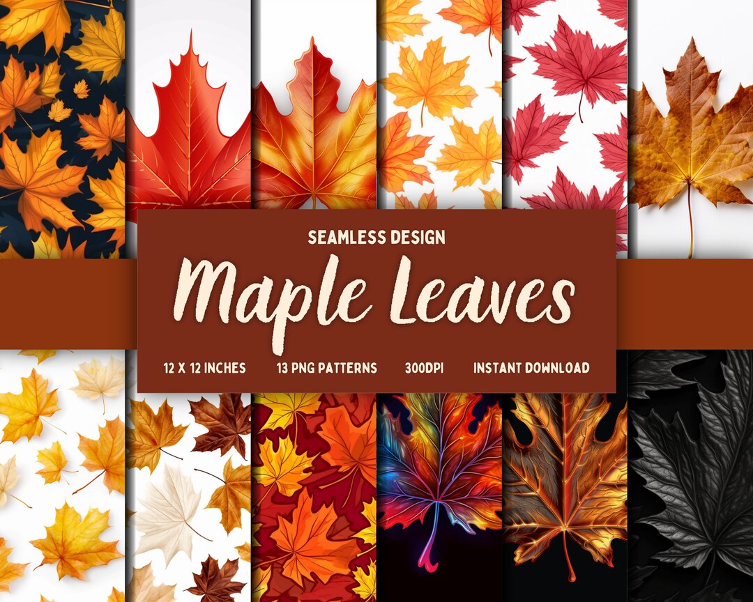 DIGITAL PAPER Maple Leaves Seamless Leaf Designs Thirteen Colorful