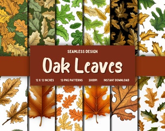 DIGITAL PAPER Oak Leaves | Seamless Leaf Designs | Thirteen Colorful Patterns | Tile Patterns | Instant Download