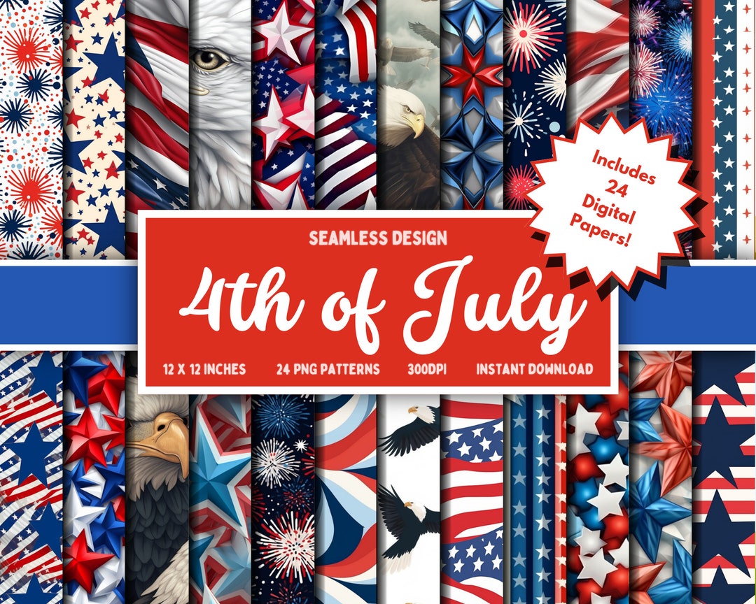 DIGITAL PAPER 4th of July Seamless July 4th Designs Twenty-four ...