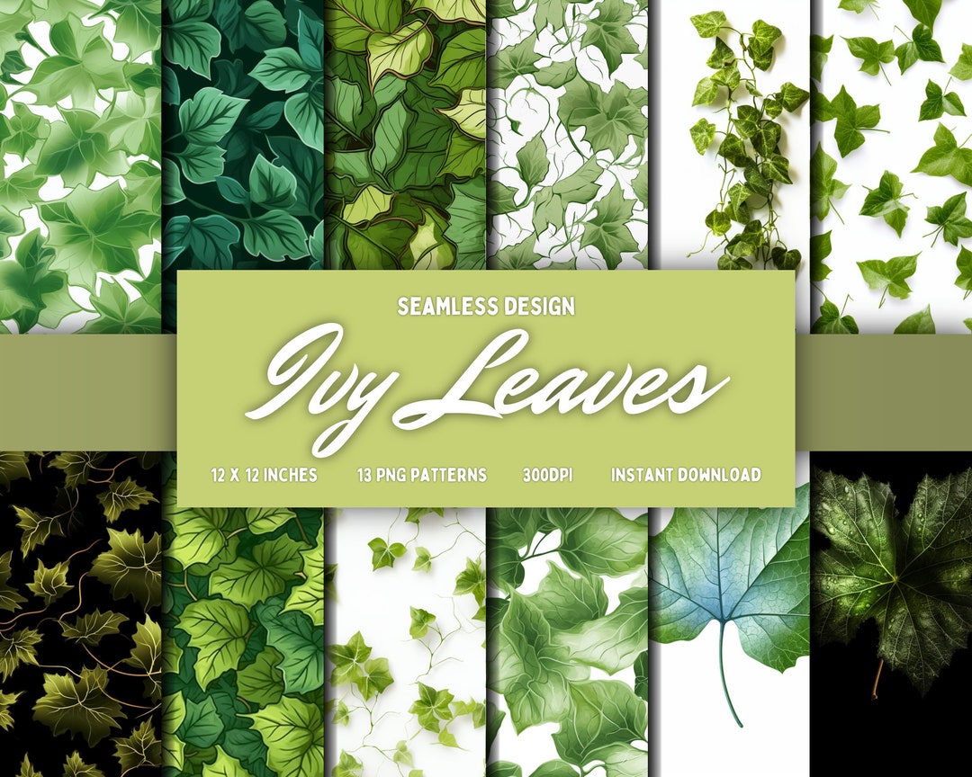 DIGITAL PAPER Ivy Leaves Seamless Leaf Designs Thirteen Colorful