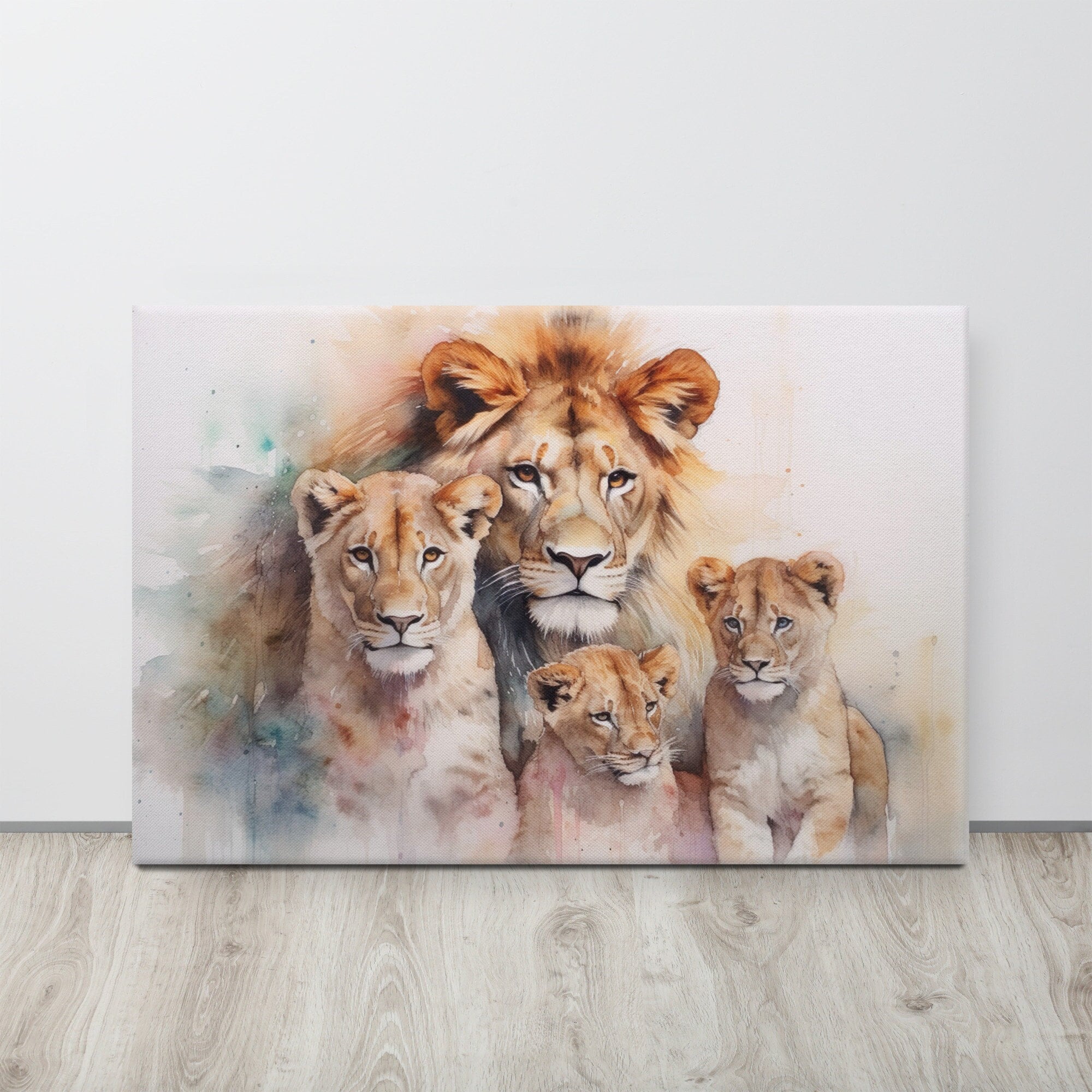4 Pièces Tableaux sur Toile avec Motif Famille Lion Art Print