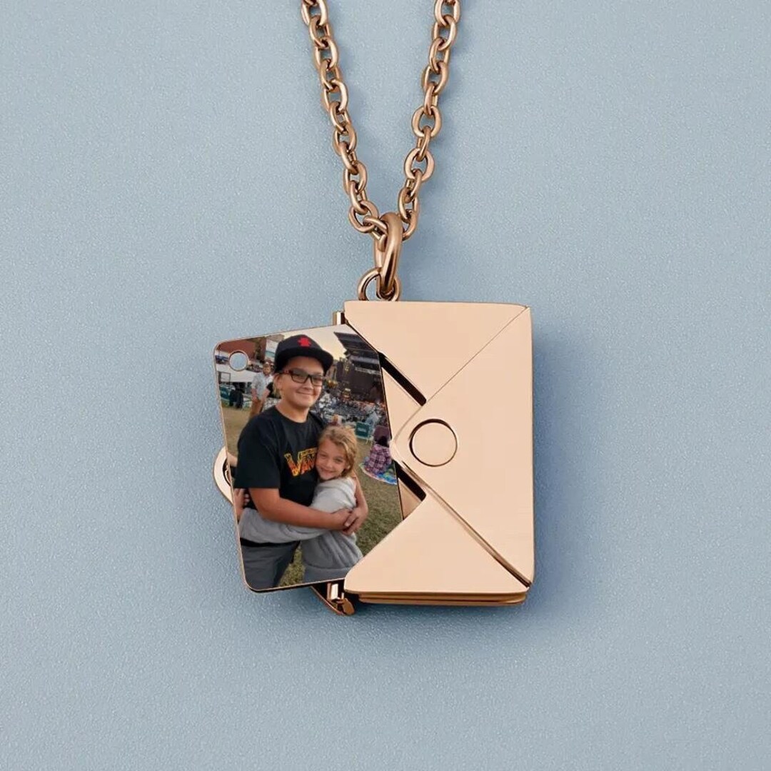 Envelope Locket Necklace Custom Photo Locket Necklace Etsy