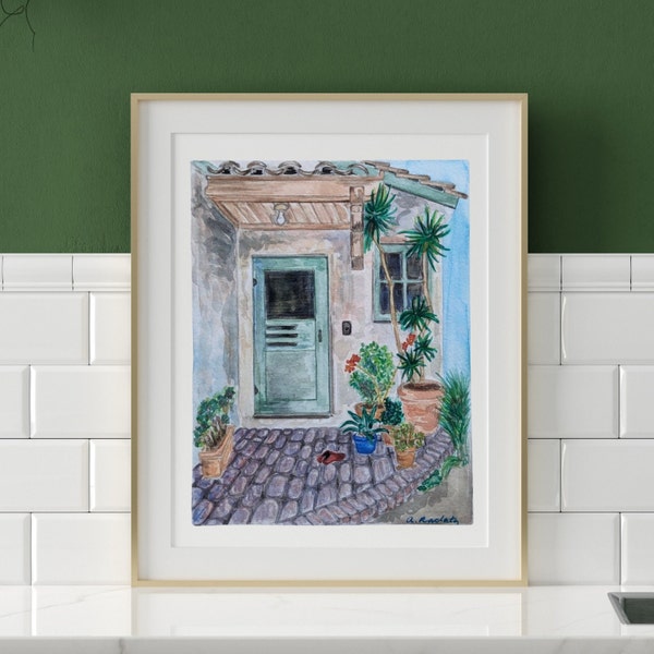 Original Watercolor Print, Spain Watercolor, Porch Watercolor, Watercolor House, Botanical Watercolor,