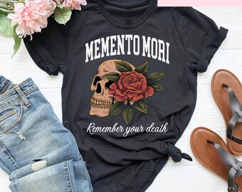 Camiseta católica Memento Mori para mujer, regalo de santos católicos, camiseta católica, camiseta religiosa floral para mujer, camisetas católicas, camiseta del Día de Todos los Santos