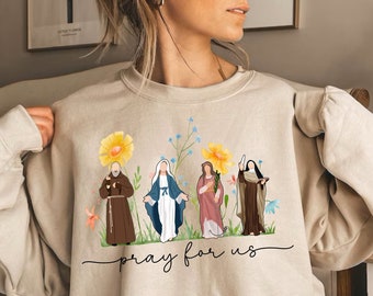 Catholic Saints Sweatshirt for women Catholic Gifts Catholic Sweatshirt Marian Cross Floral Women Religious Shirts Religious sweatshirt