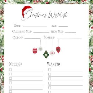 Weihnachtswunschliste PDF zum ausdrucken