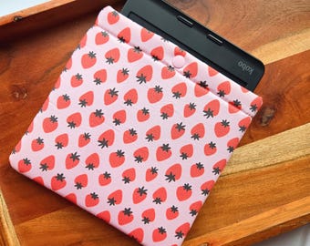 Strawberry Kobo Sleeve: Padded Girly Kobo E-reader Pouch, Multiple Fabric/Device Options