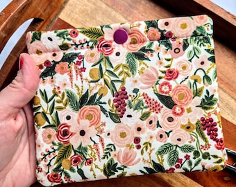 Rifle Paper Co Rose Floral Snap Pouch: Handmade Pursre Organizer with snap