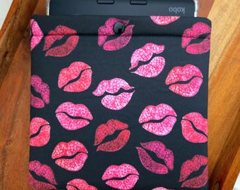 Girly Kobo Sleeve Case: Kisses Padded E-reader Pouch, Multiple Fabric and Device Options