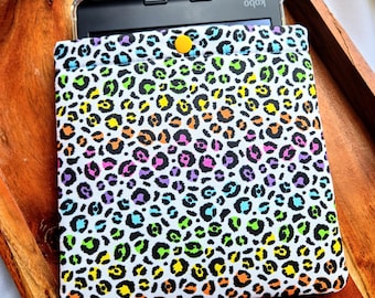 Rainbow Leopard Kobo Sleeve, Colorful Leopard Spots Padded E-reader Case, Multiple Fabric/Device Options