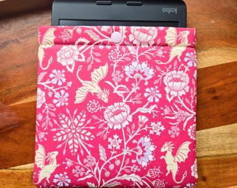 Pink Dragon Kobo Sleeve: Padded Kobo E-reader Case with Snap, Multiple Fabric/Device Options