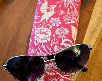 Pink Dragon Floral Eyeglass Case, Padded Girly Gothic Sunglass Pouch