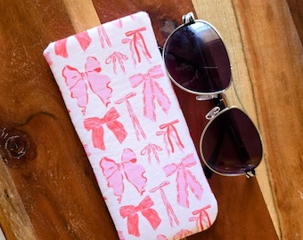 Eyeglass Case Sleeve: Pink Bows Coquette Padded Sunglass Pouch