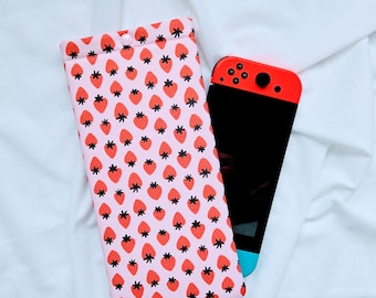 Strawberry Nintendo Switch Case, Girly Padded Gamer Sleeve