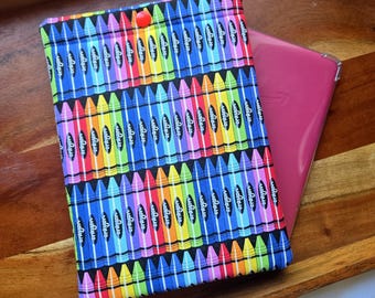 Crayon Print Padded Kindle Sleeve: Back to School E-Reader Case, Fabric and Device Options