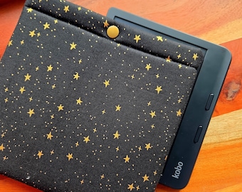 Black Stars Kobo Case, Padded Kobo E-reader Sleeve, Multiple Fabric and Device Options