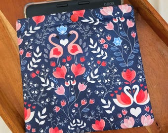 Kobo Sleeve Case: Swan Hearts Padded E-reader Pouch, Multiple Fabric and Device Options