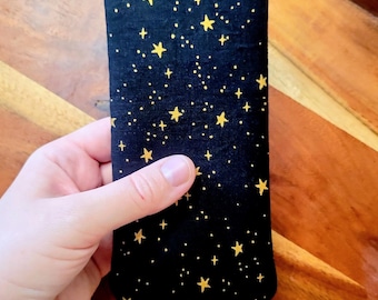 Black Stars Eyeglass Case: Padded Celestial Sunglass Pouch