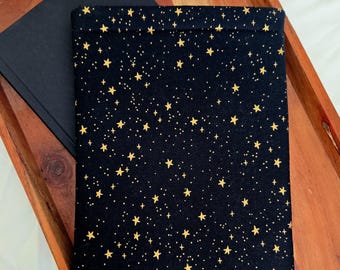 Book Sleeve Case: Black Stars Padded Celestial Fantasy Book Cover Booksleeve