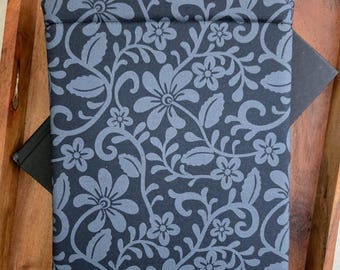Fancy Black Floral Padded Book Sleeve: Whimsical Cover for Books, Tablets