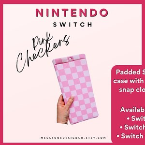 Puede incluir: Funda para Nintendo Switch a cuadros rosa y blanco con cierre de presi&oacute;n seguro. Disponible para Switch, Switch Lite y Switch OLED.