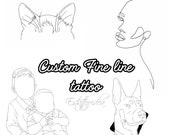 Tatuaje línea fina personalizado | Dibujo lineal de mascota personalizado | Arte lineal | Retrato línea fina | Tatuaje lineal Gato o Perro