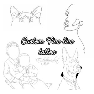 Tatuaggio personalizzato con linee sottili | Disegno di mascotte personalizzato | Disegno al tratto | Ritratto con linee sottili | Tatuaggio lineare di gatto o cane