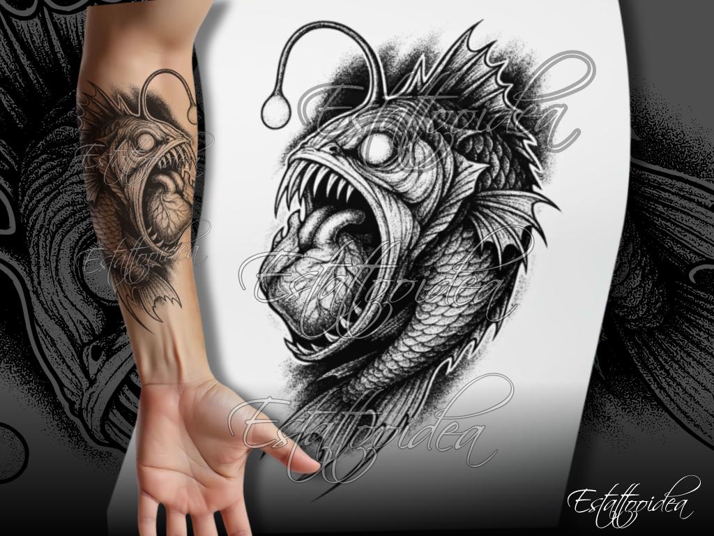 Anglerfish Tattoo | Abyssal Fish Tattoo | Horror Tattoo | Sea Monster Tattoo  | Blackwork Heart Tattoo | Digital Stencil Design | Fish Tattoo - Etsy  Israel, image size:1024x768