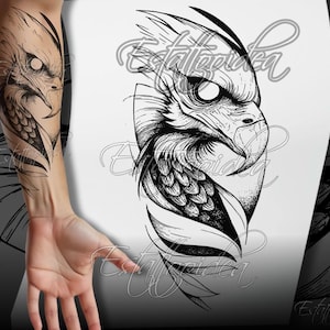 Fierce Eagle Tattoo Design | Dark Blackwork Half Sleeve Flash | Realistic Flying Eagle Stencil | Digital Bird Tattoo Art for Men