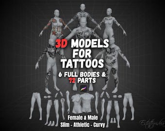 3D Human Models Bundle | Procreate Tattoo Body Template & Anatomy Pack | 6 Body Types + Parts