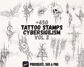 466 Cybersigilism Tattoo Stamps Vol 2 | Procreate Penselen | Sjablonen | Neo Tribal | Gotisch