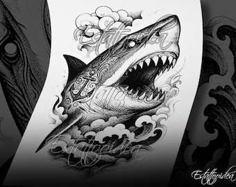 Shark tattoo | Shark tattoo design | Dark tattoo | Realistic tattoo | Shark illustration | tattoo for men | Half sleeve shark tattoo | SVG