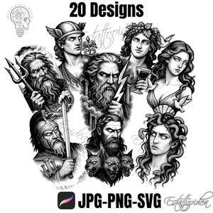 Greek Gods Procreate Brushes | Mythological Tattoo Stamps | Olympian Gods Flash Pack | Digital Stencils | Zeus Medusa Athena | Art Bundle