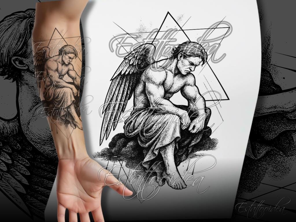 Tattoo sleeve angel - Etsy México, image size:1024x768