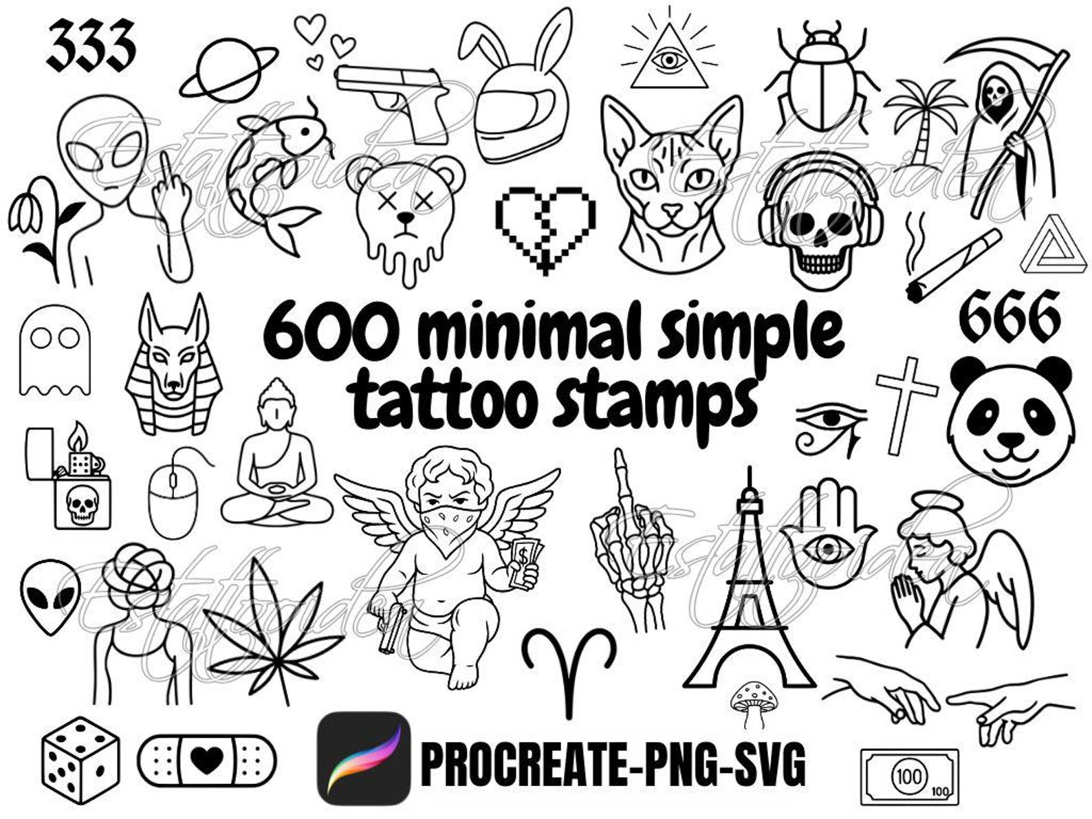 Pack 600 Minimalist Tattoo Stamps Bundle – Fine Line Flash Tattoo ...