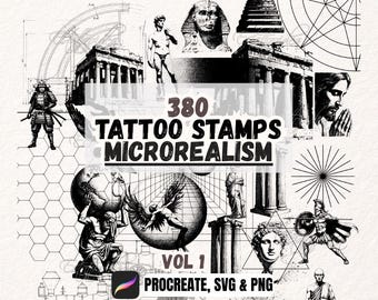 380 Procreate Tattoo Stamps - Conceptual Microrealism
