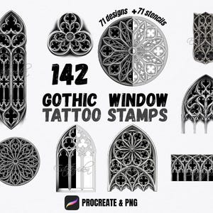 142 Gothic Window Tattoo Procreate Stamps | Cathedral Frames | Gothic Stencil Pack