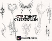 Pack 277 Diseños de tatuaje de cybersigilismo | Sellos procreate | Tatuaje tribal | Ideas de tatuajes | Plantillas de tatuajes |  Neo Tribal
