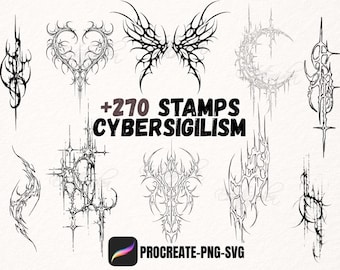 Zestaw 277 wzorów tatuaży Cybersigil | Pieczęcie Procreate | Tatuaże plemienne | Pomysły na tatuaże | Szablony tatuaży | Neo Tribal