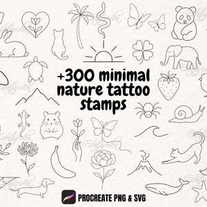 Pack +300 Nature Minimalist Tattoo Stamps Bundle - Animals & Flowers – Fine Line Flash | Tiny Procreate Brushes | Small tattoos for Women