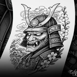 Samurai tattoo | Samurai head tattoo design | Japanese samurai tattoo | Warrior tattoo | Samurai half sleeve tattoo | SVG | Tattoo for men