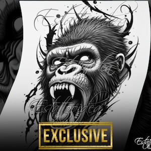 Dark Gorilla Tattoo | Gorilla Tattoo Design | Gorilla Drawing | PNG | Monkey Tattoo | Ape Tattoo | Horror | Exclusive | Gothic