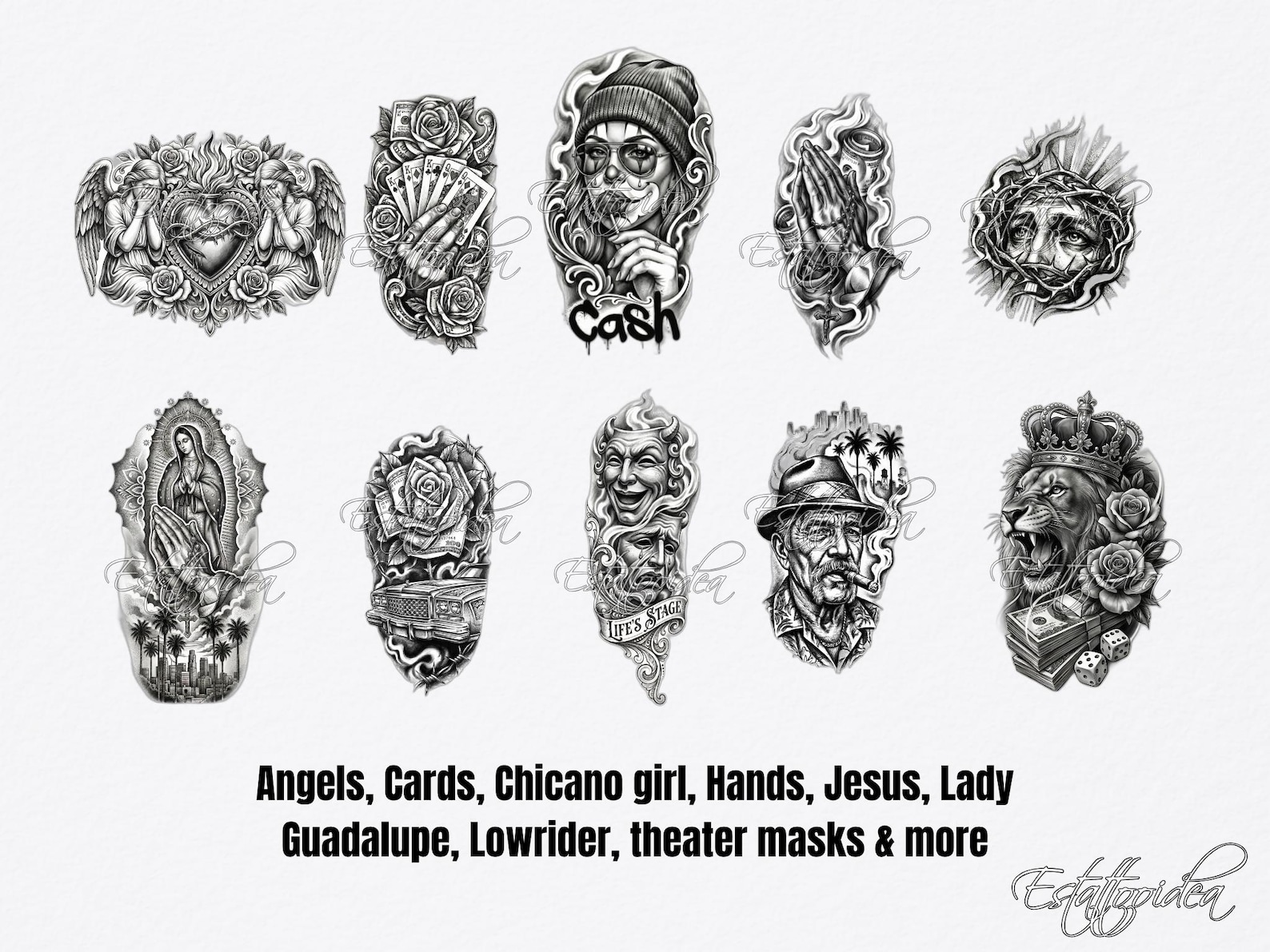 200 Chicano Tattoo Procreate Stamps | Flash Stencil Pack | Procreate ...