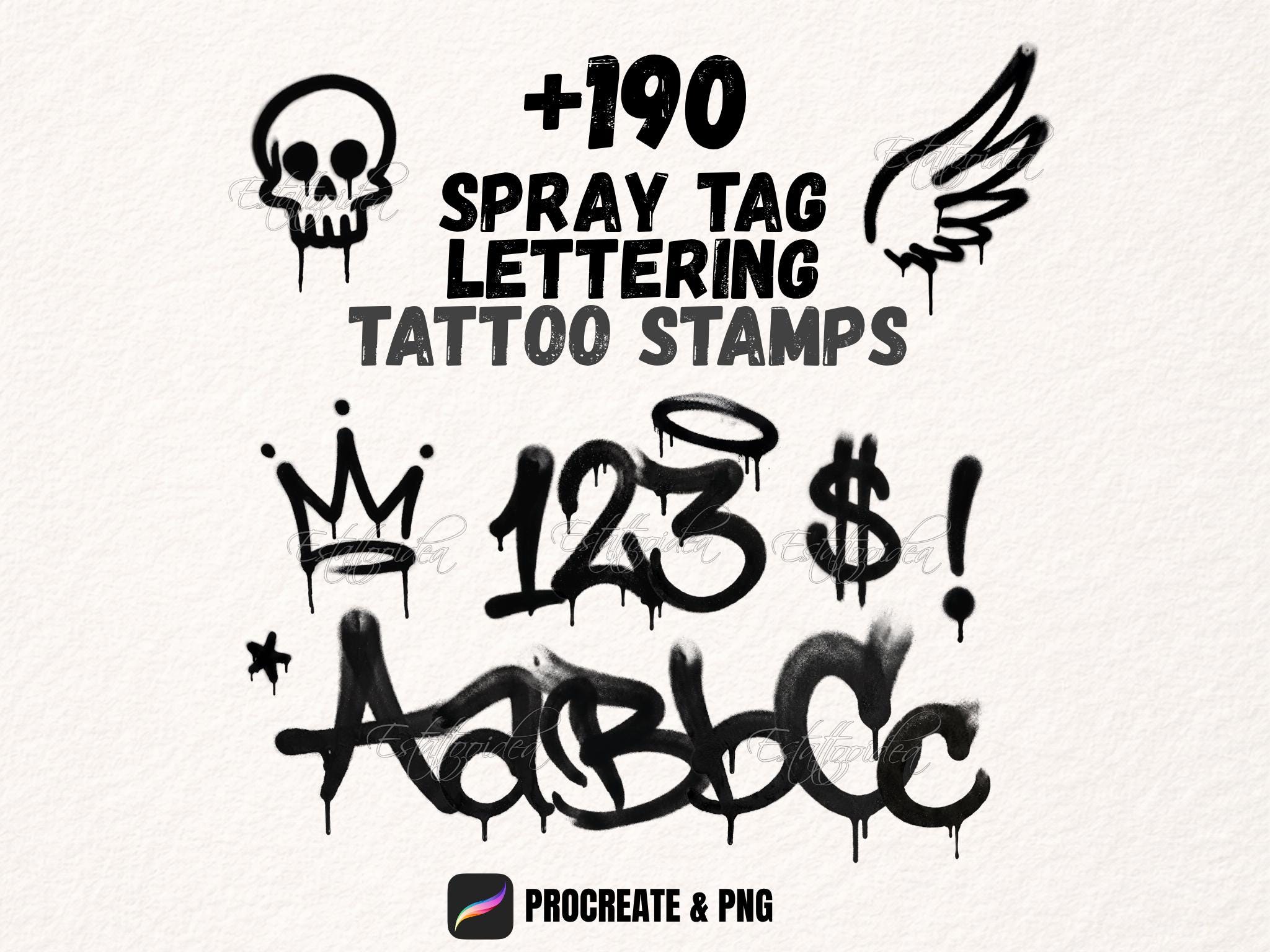 Spray Gun Letters Spray Tag Lettering Procreate Tattoo Stamps | Graffiti Alphabet Brush ...