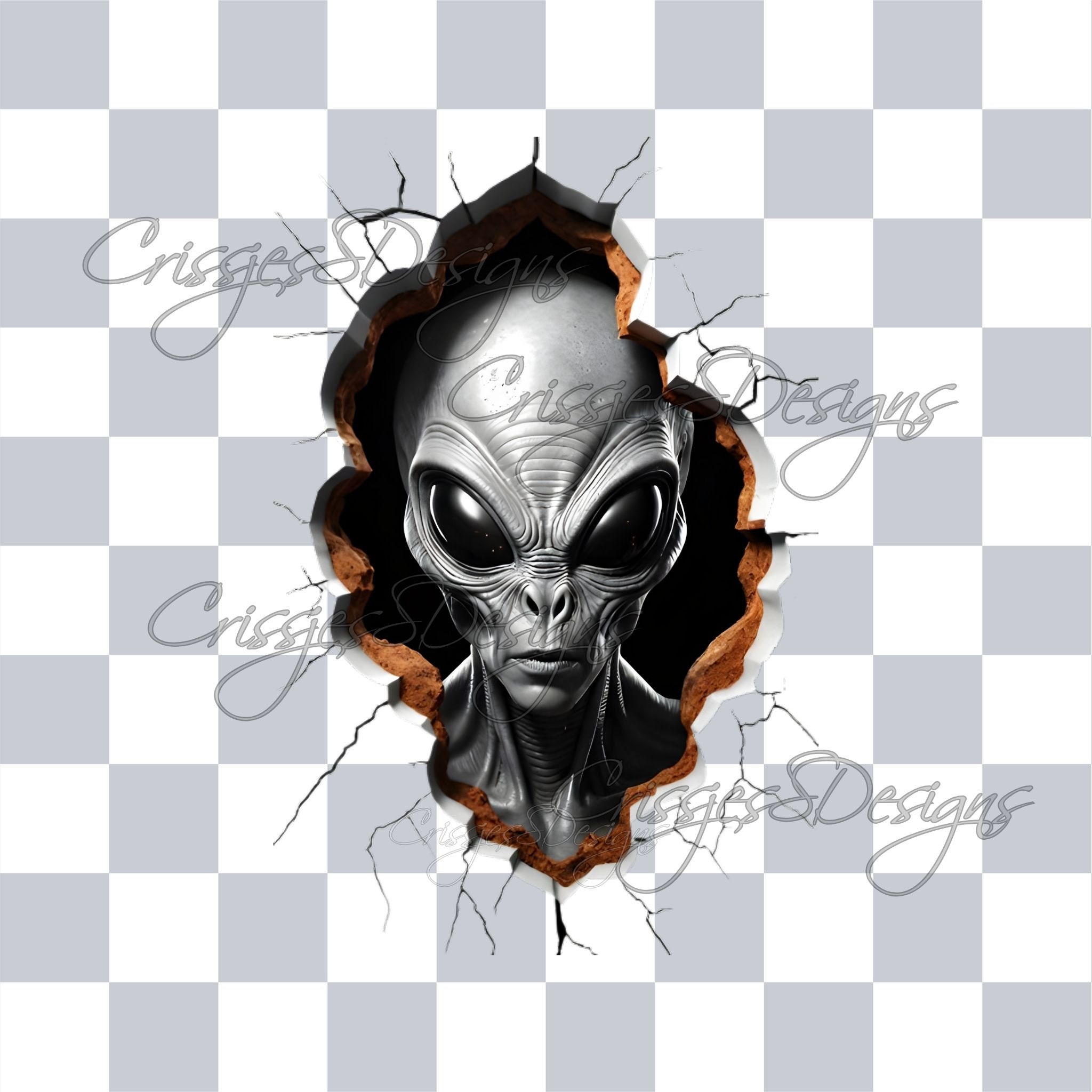 Alien in a 3d Hole in the Wall, Gray Alien, Alien PNG, Printable ...