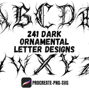241 Dark Ornamental Tattoo Lettering Procreate Brushes | Alphabet Blackwork Stamps | Gothic Designs | Neo Tribal Tattoo Stencils & Tools