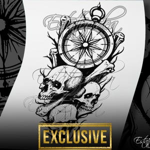 Skull and bones compass tattoo design | Compass tattoo without north | Half sleeve tattoo | Tattoo ideas for men | Dark tattoo | Exclusive