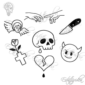 22 Minimalist Flash Tattoos Pack | Dark Tattoos | Death and Dark Symbolism Designs | Flash Tattoo PNG SVG JPG | Tattoo Bundle | Tattoo Ideas