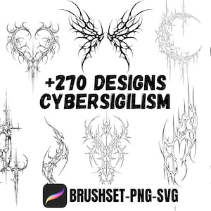 277 Cybersigilism Tattoo Designs Pack | Procreate Stamps | Neotribal Tattoo | Tattoo Sketch Ideas | Tattoo Stencil Templates | Cybersigil