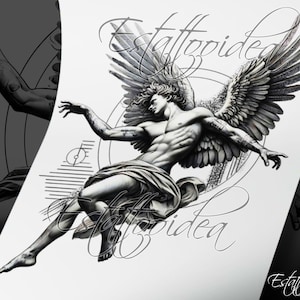 Angel Tattoo Design | Angel tattoo | Falling Angel Tattoo | Angel Tattoo Idea | Angel Tattoo For Men | Archangel Tattoo | Stencil angel